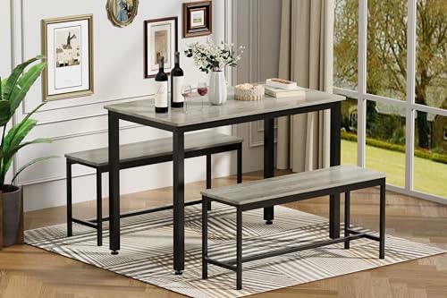 Industrial Breakfast Dining Set with Benches, Bar Table