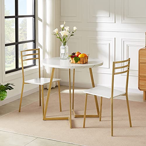 VECELO Round Dining Table with Wood Grain Tabletop
