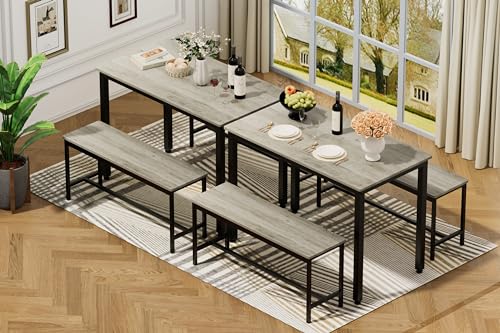 Industrial Breakfast Dining Set with Benches, Bar Table