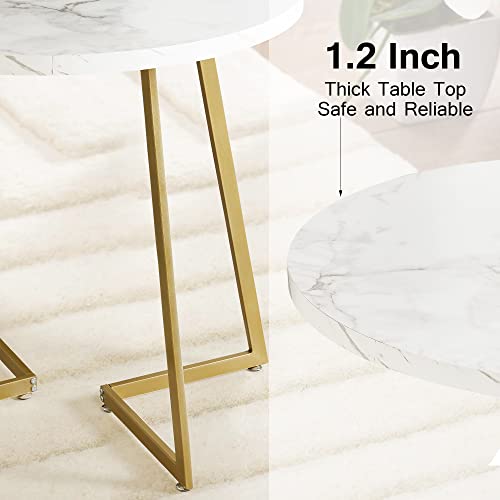 VECELO Round Dining Table with Wood Grain Tabletop