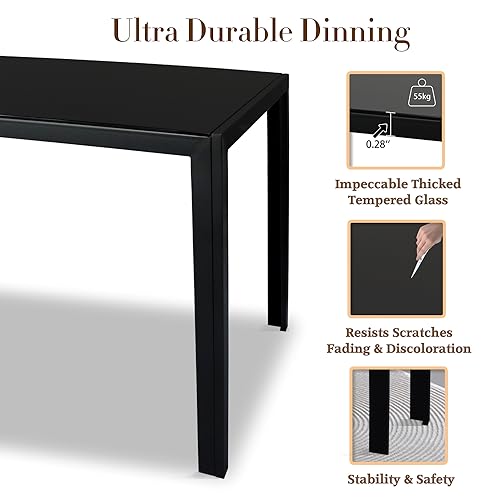 Modern 5-Piece Glass Dining Table Set, Black