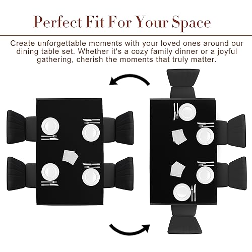 Modern 5-Piece Glass Dining Table Set, Black