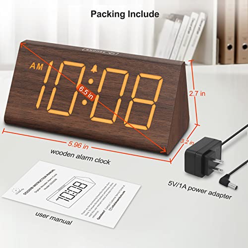 Wooden Digital Alarm Clock with USB Port, Large Numbers