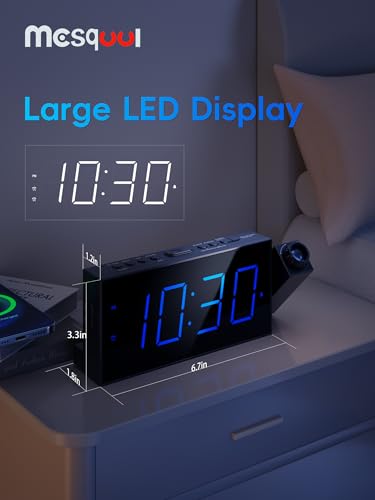 Large LED Projection Alarm Clock for Bedrooms - 5-Level Dimmer