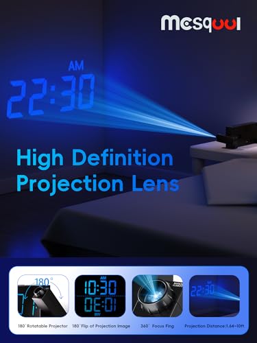 Large LED Projection Alarm Clock for Bedrooms - 5-Level Dimmer