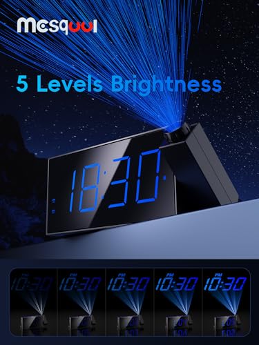 Large LED Projection Alarm Clock for Bedrooms - 5-Level Dimmer