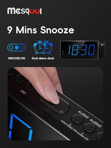 Large LED Projection Alarm Clock for Bedrooms - 5-Level Dimmer