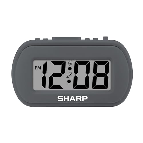 Sharp Digital Alarm Clock with Blue Backlight – Charcoal Black