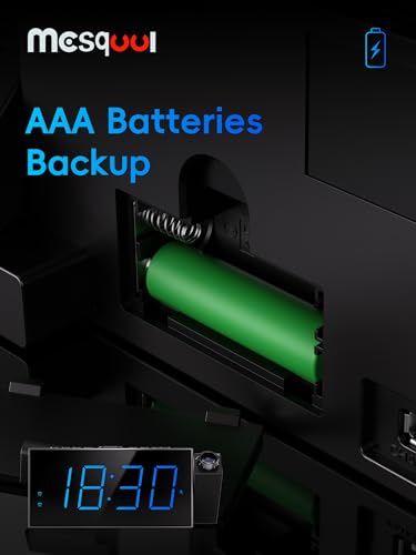 Large LED Projection Alarm Clock for Bedrooms - 5-Level Dimmer