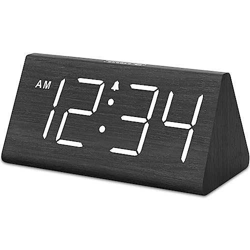 DreamSky Wooden Alarm Clock with Large Numbers - Black