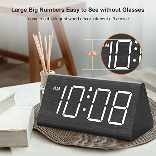 DreamSky Wooden Alarm Clock with Large Numbers - Black