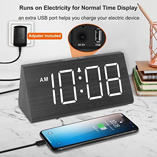 DreamSky Wooden Alarm Clock with Large Numbers - Black