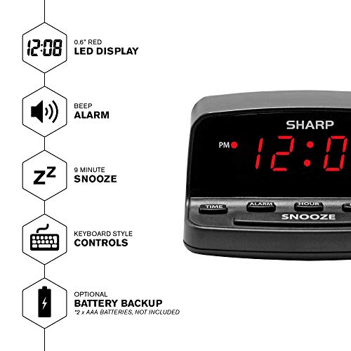 Modern Black Alarm Clock with Red LED Display
