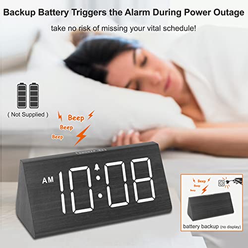 DreamSky Wooden Alarm Clock with Large Numbers - Black