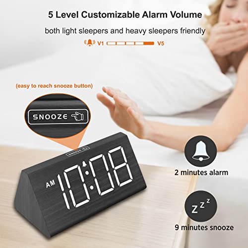 DreamSky Wooden Alarm Clock with Large Numbers - Black