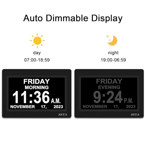 SSYA 7" Calendar Clock - 12 Alarms, Auto Dimmable