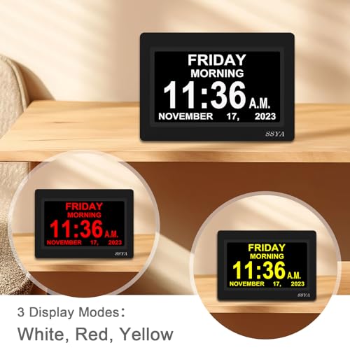 SSYA 7" Calendar Clock - 12 Alarms, Auto Dimmable