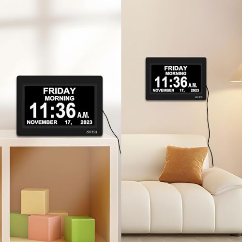 SSYA 7" Calendar Clock - 12 Alarms, Auto Dimmable