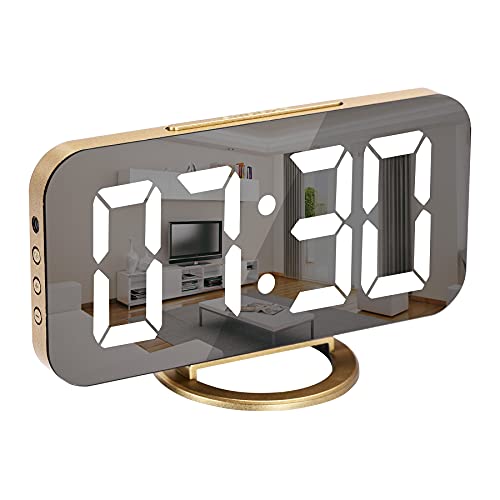 Modern LED Alarm Clock with USB Charger - Gold