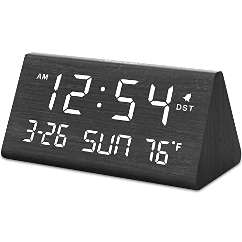 Wooden Digital Alarm Clock with USB Ports & More