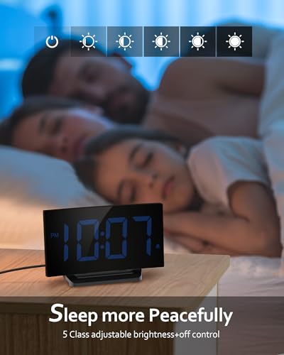 Modern Curved Digital Alarm Clock with Blue LED