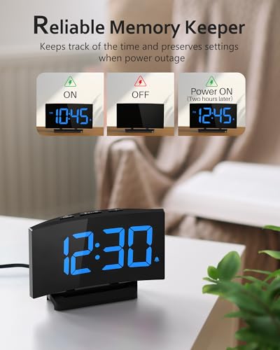Modern Curved Digital Alarm Clock with Blue LED