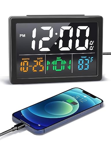 Large LED Digital Alarm Clock with Adjustable Brightness