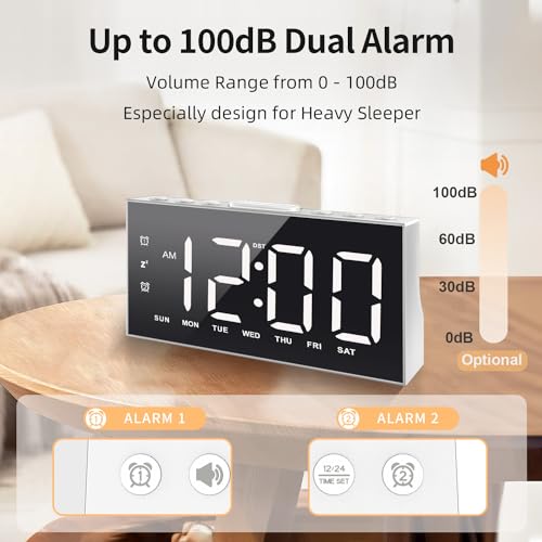 JALL Large Display Digital Alarm Clock with 2 USB Ports