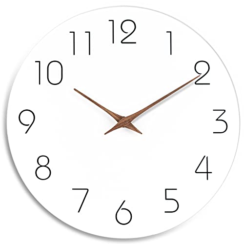 8" White Silent Wall Clock - Minimalist Wooden Decor