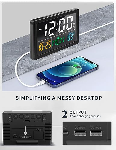 Large LED Digital Alarm Clock with Adjustable Brightness