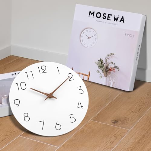 8" White Silent Wall Clock - Minimalist Wooden Decor