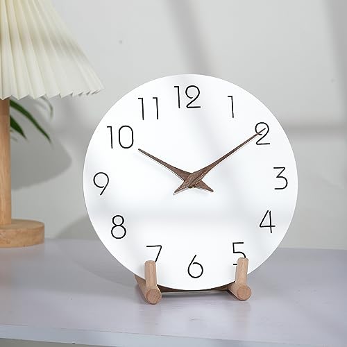 8" White Silent Wall Clock - Minimalist Wooden Decor