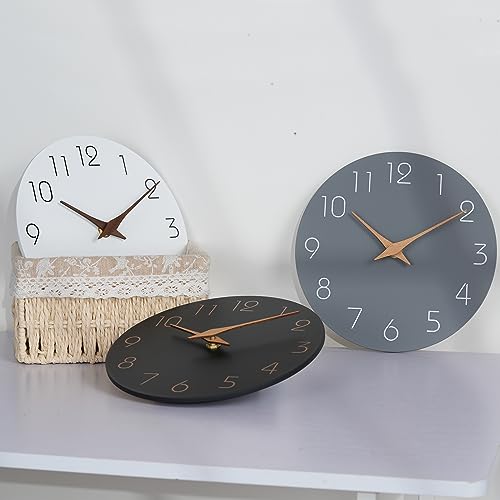 8" White Silent Wall Clock - Minimalist Wooden Decor