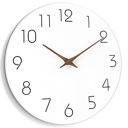 8" White Silent Wall Clock - Minimalist Wooden Decor