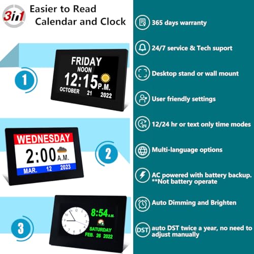 19 Alarms Digital Clock with Custom Reminders- 7 Inch