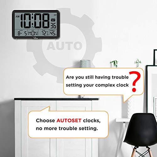 WallarGe Auto Set Digital Wall Clock with Temperature
