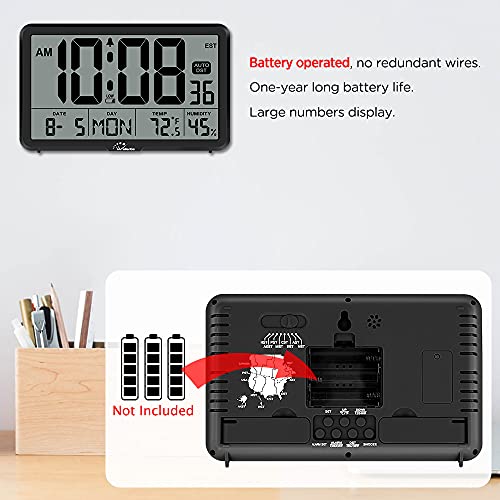 WallarGe Auto Set Digital Wall Clock with Temperature