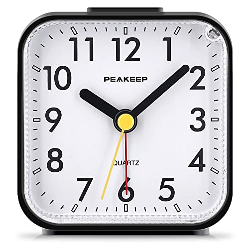 Small Analog Travel Alarm Clock: Silent, Lighted, Snooze (Black)