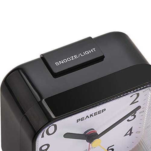 Small Analog Travel Alarm Clock: Silent, Lighted, Snooze (Black)