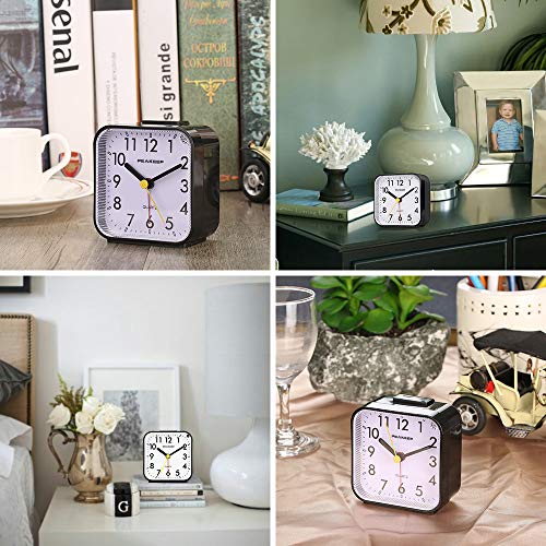 Small Analog Travel Alarm Clock: Silent, Lighted, Snooze (Black)