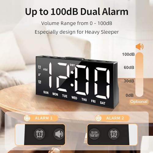 Large Display Digital Alarm Clock with 2 USB Ports