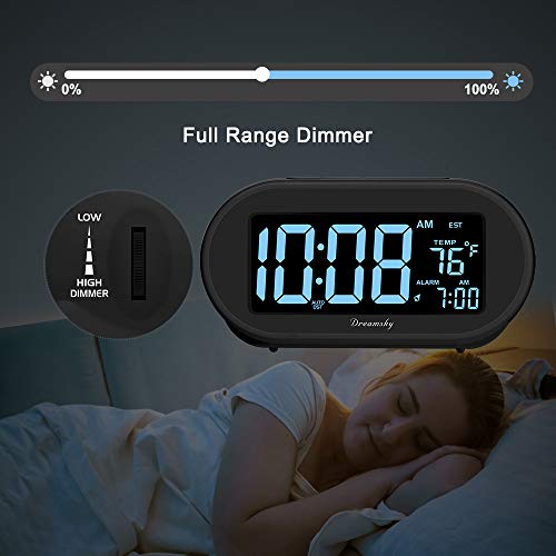 Digital Alarm Clock with Dimmable Brightness, DST, Temperature
