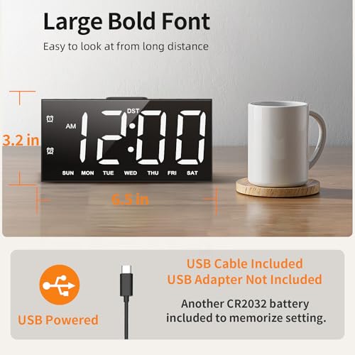 Large Display Digital Alarm Clock with 2 USB Ports