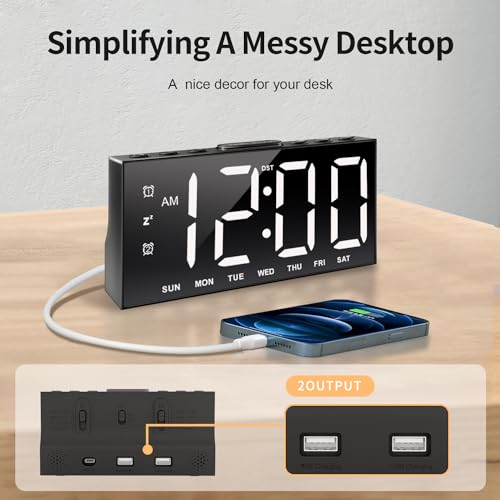 Large Display Digital Alarm Clock with 2 USB Ports