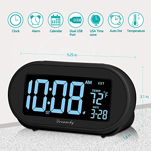 Digital Alarm Clock with Dimmable Brightness, DST, Temperature