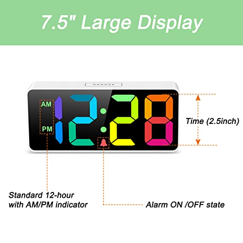 Large Digital Alarm Clock for Seniors & Kids, USB Charging