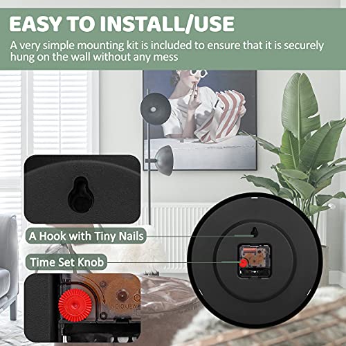 HIPPIH 10 Inch Black Wall Clock - Silent Non Ticking Quartz for Home & Office