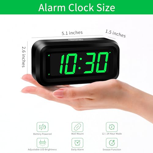 KWANWA Small Digital Alarm Clock with Green LED
