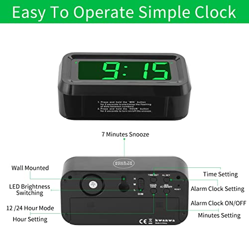 KWANWA Small Digital Alarm Clock with Green LED
