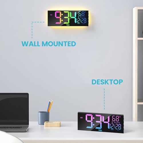 YISILE Large Digital Wall Clock with RGB Color Change